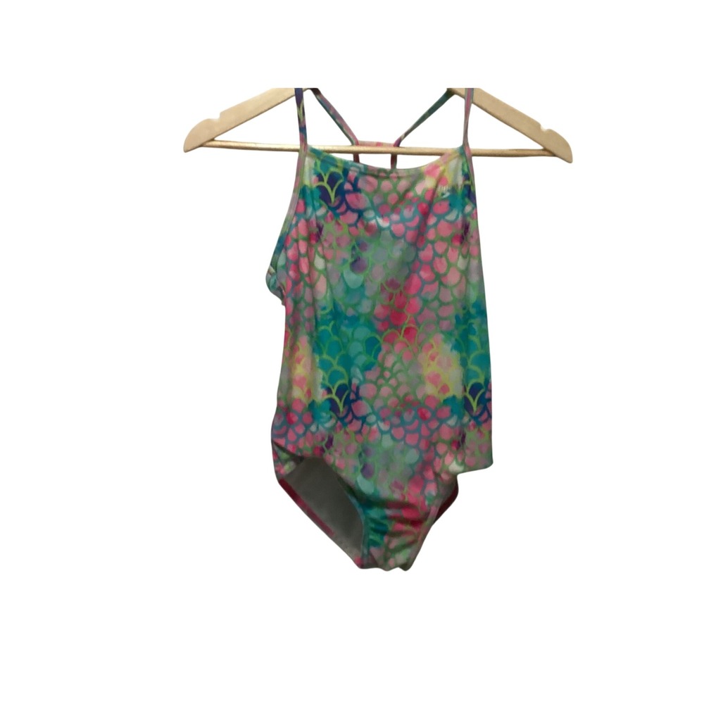 Speedo One Piece Swimsuit Kids Large Multicolor Mermaid‎ Scale Racerback 7776348